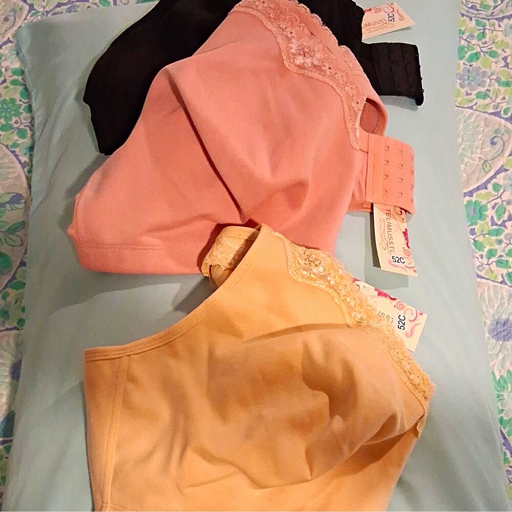 Slimussette 52C Wireless Full Coverage Bra Lot 3 Beige Pink Black Lace Trim